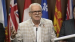 Chris Aylward, president of the Public Service Alliance of Canada, speaks during a media conference on Parliament Hill on Wednesday, May 8, 2024. (CTV News Ottawa)