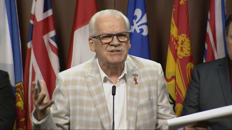 Chris Aylward, president of the Public Service Alliance of Canada, speaks during a media conference on Parliament Hill on Wednesday, May 8, 2024. (CTV News)
