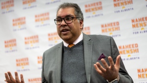 Former Mayor of Calgary Naheed Nenshi announced today the he would be seeking the leadership of the provincial NDP party in Calgary, Alta., Monday, March 11, 2024. (THE CANADIAN PRESS/Todd Korol)