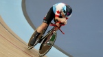 Riley Pickrell of Victoria rides in the men's 1000m time trial final during the Commonwealth Games track cycling at Lee Valley VeloPark in London, Monday, Aug. 1, 2022. (AP Photo/Ian Walton)