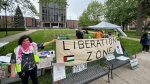 The Liberation Zone was set up in front of Dillion Hall in Windsor, Ont., on Thursday, May 9, 2024. (Rich Garton/CTV News Windsor) 