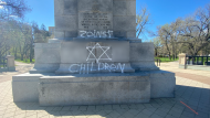 The Cenotaph in Victoria Park was one of several downtown Regina locations recently vandalized with graffiti, police are investigating. (DonovanMaess/CTVNews)   