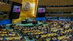 U.S. United Nations Ambassador Linda Thomas-Greenfield address the U.N. General Assembly, Friday, Oct. 27, 2023 at U.N. headquarters. (Bebeto Matthews / AP Photo)
