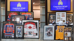 Coquitlam RCMP said they have recovered numerous framed jerseys and photos, as well as other sports memorabilia that was stolen from a storage locker. (Coquitlam RCMP)
