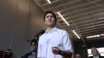Justin Trudeau speaks about the upcoming wildfire season in West Kelowna, B.C. on May 10, 2024. (Aaron Hemens/The Canadian Press)