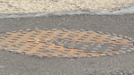 Manhole cover on Highland Road West in Kitchener, Ont. (Tyler Kelaher/CTV Kitchener)