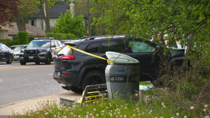 Police are investigating after a vehicle struck a bus shelter in Bridle Path on Friday, May 10, 2024.