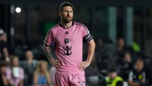 Inter Miami forward Lionel Messi (10) stands on the pitch during the first half of an MLS soccer match against the Nashville SC, Saturday, April 20, 2024, in Fort Lauderdale, Fla. (Marta Lavandier, The Associated Press)