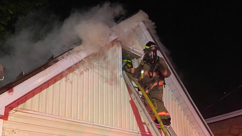 Fire fighters work to extinguish fire at a home in Orillia, Ont on May 11, 2024 (Courtesy: Orillia Fire Department).