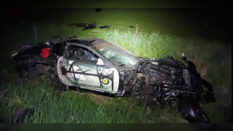 The Ontario Provincial Police (OPP) is looking for the person or people who were inside a car that crashed early Saturday morning in the Township of Rideau Lakes, 90 kilometres from Ottawa. (OPP/ handout)