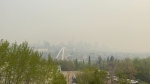 Heavy wildfire smoke could be seen hanging over the Edmonton river valley on May 11, 2024. (Galen McDougall/CTV News Edmonton)