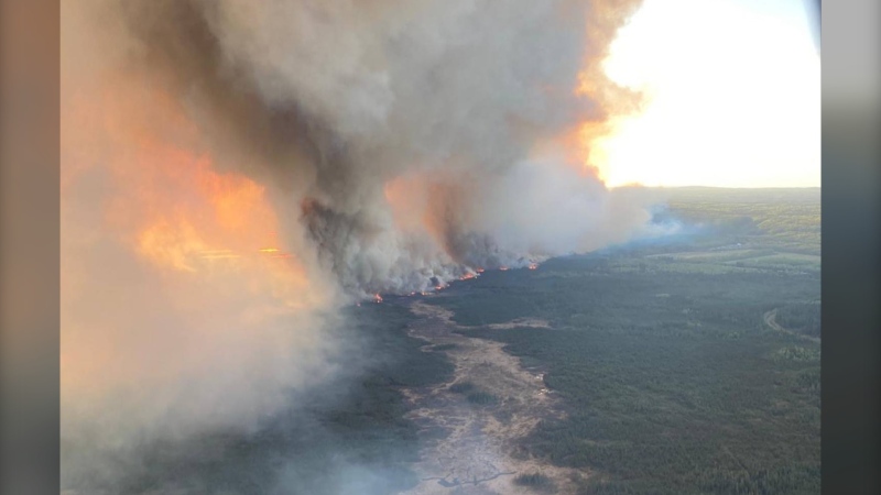The Parker Lake wildfire burning near Fort Nelson, B.C., is seen in this photo from the BC Wildfire Service. (BC Wildfire Service)