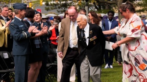 Royal Canadian Air Force veteran Ron “Shorty” Moyes was the guest of honour at the opening ceremonies. (Jackie Perez/CTV News Ottawa)