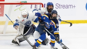 The Greater Sudbury Cubs fell 10-2 in their first game in the Centennial Cup against the current Ontario Junior Hockey League title holders at Sixteen Mile Sports Complex in Oakville, Ont., on May 10, 2024. (Supplied/Ontario Junior Hockey League Images/Tim Bates)