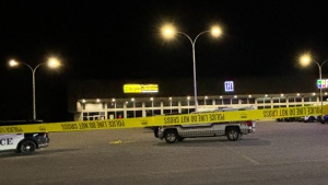 A viewer provided photo showing the Sault Ste. Marie Police Service had taped off parts of the Westside Plaza parking lot at about 11:30 p.m. on May 11, 2024.