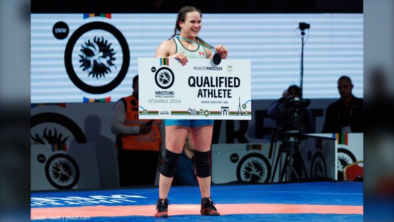 Linda Morais of Tecumseh, Ont. is pictured after winning bronze at the World Olympic Qualifier in Istanbul, Turkiye on May 11, 2024. (Source: Wrestling Canada/X)