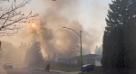 The scene from a residential fire on Isabella Street in Saskatoon on Saturday, May 12, 2024. (Noah Rishaug / CTV News)