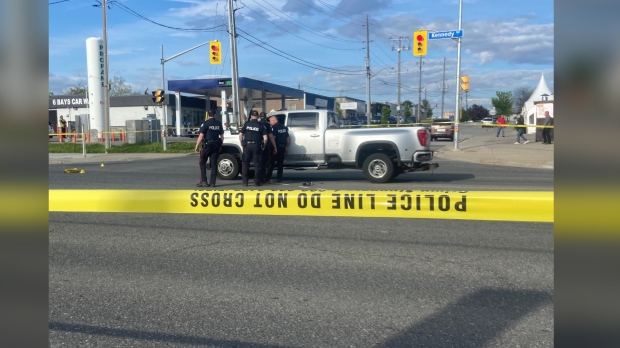 Police are investigating after one person was taken to the hospital following a shooting near Kennedy Rd and Munham Gate on May 12. (Carol Charles/CTV News Toronto) 