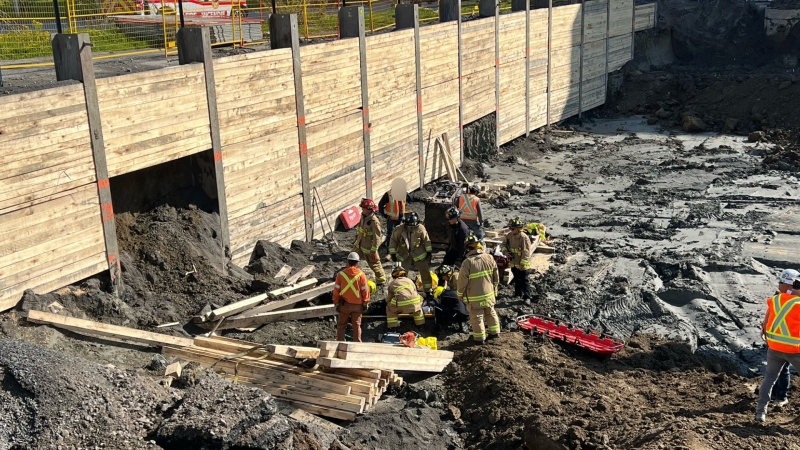 A construction worker was injured after a shoring wall collapse in Carlington on May 13, 2024. (Ottawa Fire Services/X)