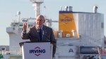 Arthur Irving, Chairman of Irving Oil gestures while speaking during the grand opening of the Halifax Harbour Terminal in Dartmouth, Nova Scotia Thursday October 20, 2016. (Source: THE CANADIAN PRESS/stringer)
