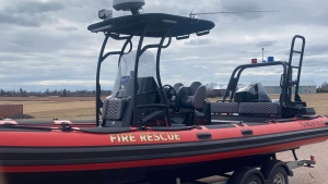 A Zodiac boat belonging to the New London Fire Company in Kensington, P.E.I., is seen in this photo. (Facebook/ New London Fire Company)
