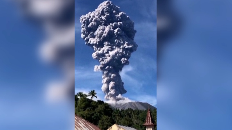 Ash cloud hovers of erupted volcano in Indonesia