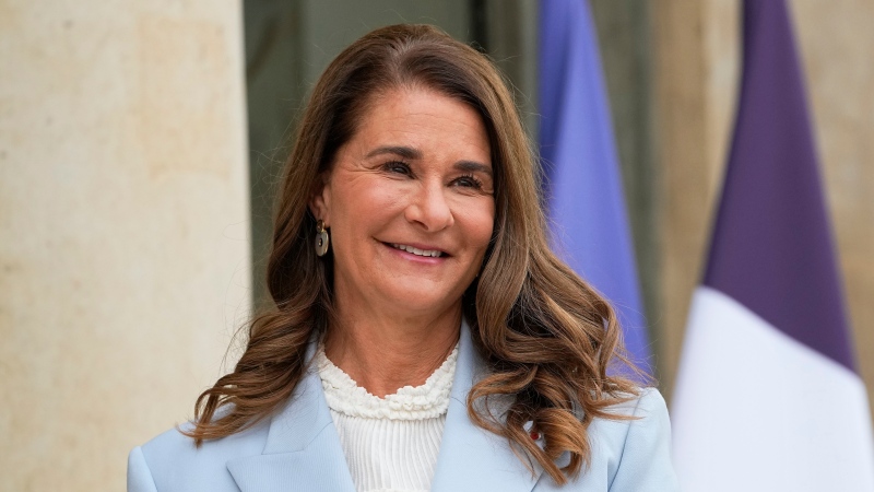 FILE - Melinda French Gates poses for photographers at a gender equality conference at the Elysee Palace in Paris on July 1, 2021. (AP Photo/Michel Euler, File)