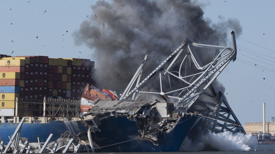 Controlled demolition at Baltimore bridge collapse