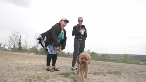 Zoe Exner (left) and her pup Sophie were out enjoying the dog park on Monday. She says poor air quality isn't something she wants to get used to.