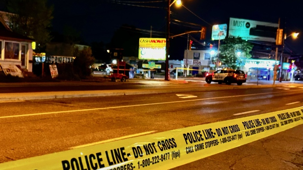 A man found lying in the roadway near Jane Street and Lawrence Avenue suffered a serious stab wound, police say. (Mike Nguyen/ CP24)