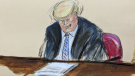Donald Trump reacts as Michael Cohen testifies in Manhattan criminal court, Monday, May 13, 2024, in New York. (Elizabeth Williams via AP)