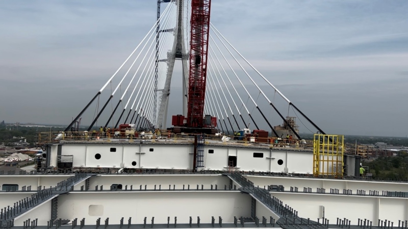 The bridge deck nears completion on the Gordie Howe International Bridge in Windsor, Ont., on May 14, 2024. (Rich Garton/CTV News Windsor)

