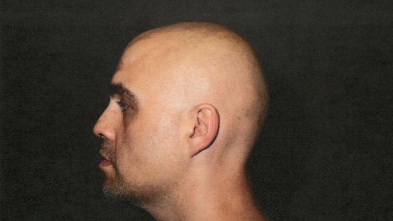 Jeremy Skibicki is shown in this undated handout photo, taken by police while in custody, provided by the Court of King's Bench. Skibicki is charged with first-degree murder for the 2022 killings of Rebecca Contois, Morgan Harris, Marcedes Myran and an unidentified woman Indigenous leaders have named Mashkode Bizhiki'ikwe, or Buffalo Woman. (Court of King's Bench/The Canadian Press)