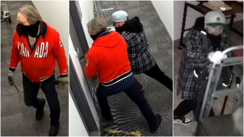 Calgary police released these photos of two break-and-enter suspects on Tuesday, May 14, 2024. (Calgary Police Service handout) 