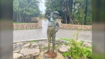 "The Boy with the Boot" statue at Assiniboine Park's English Garden is pictured on May 14, 2024. (Jamie Dowsett/CTV News Winnipeg)