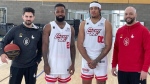 Calgary Surge president Jason Ribeiro, players Rugzy Miller-Moore and Corey Lewis and head coach Tyrell Vernon.