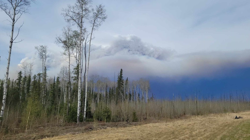 A wildfire burns near Fort McMurray, Alta. on May 14, 2024. (Credit: Marina Barnes)