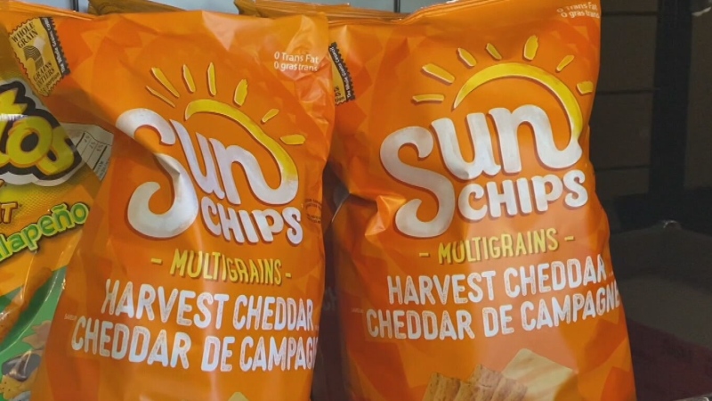 Sunchips are seen on a store shelf on May 14, 2024. 