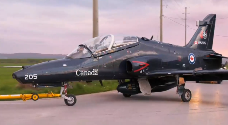 A CT-155 Hawk aircraft being moved from the Collingwood Airport in Stayner to CFB Borden on Tues. May 14, 2024 (Chris Garry/CTV News Barrie). 