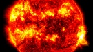 This image provided by NASA's Solar Dynamics Observatory shows a solar flare, the bright flash at right, on Tuesday, May 14, 2024.  (NASA/SDO via AP)