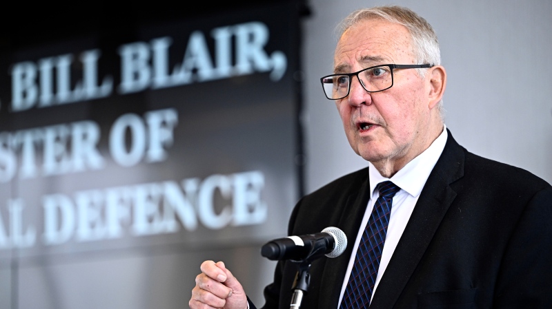 Minister of National Defence Bill Blair speaks at the Canadian Global Affairs Institute conference on NORAD Modernization, in Ottawa on May 1, 2024. THE CANADIAN PRESS/Justin Tang