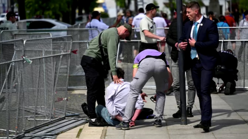 A screengrab shows authorities in Slovakia making an arrest after the prime minister was shot. (Reuters)