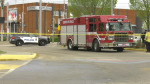Police tape can be seen near 102 Street and Kingsway where a man was found unresponsive hours before he died in hospital on May 15, 2024. (Matt Marshall/CTV News Edmonton)