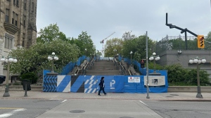 The York Street steps near the ByWard Market under construction on May 15, 2024. (William Eltherington/CTV News Ottawa)