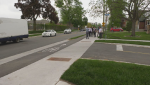 The city of Kitchener unveiled a new 'continuous sidewalk' along Highland Road East on May 15, 2024. (Dave Pettitt/CTV News)