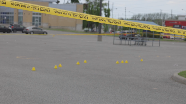 Toronto police are on the scene of shots fired in the parking lot of a Scarborough plaza on Wednesday, May 15. 2024.