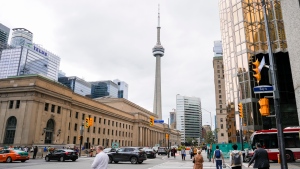 The CN Tower and Union Station are pictured in the financial district in Toronto, Friday, Sept. 8, 2023. THE CANADIAN PRESS/Andrew Lahodynskyj