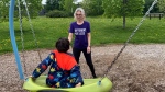 Cathy Varrette plays with her son Nicholas at the park on Wednesday, May 15, 2024 (Katelyn Wilson/CTV News). 
