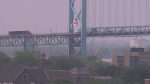A haze of smoke is seen in by the Ambassador Bridge in Windsor on May 15, 2024. (Chris Campbell/CTV News Windsor) 