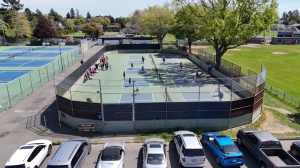 Noise-mitigating curtains have been installed at the Carnarvon Park pickleball court in Oak Bay. 